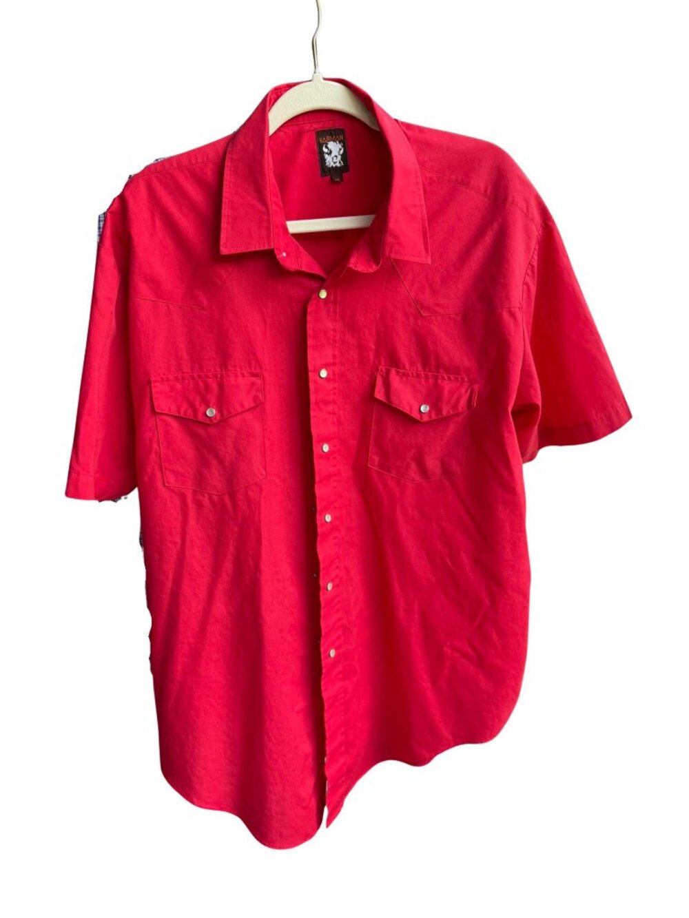 Karman Western Snap Front Shirt Sz 18 Red Short Sleeve Pearl Snap Rodeo Cowboy